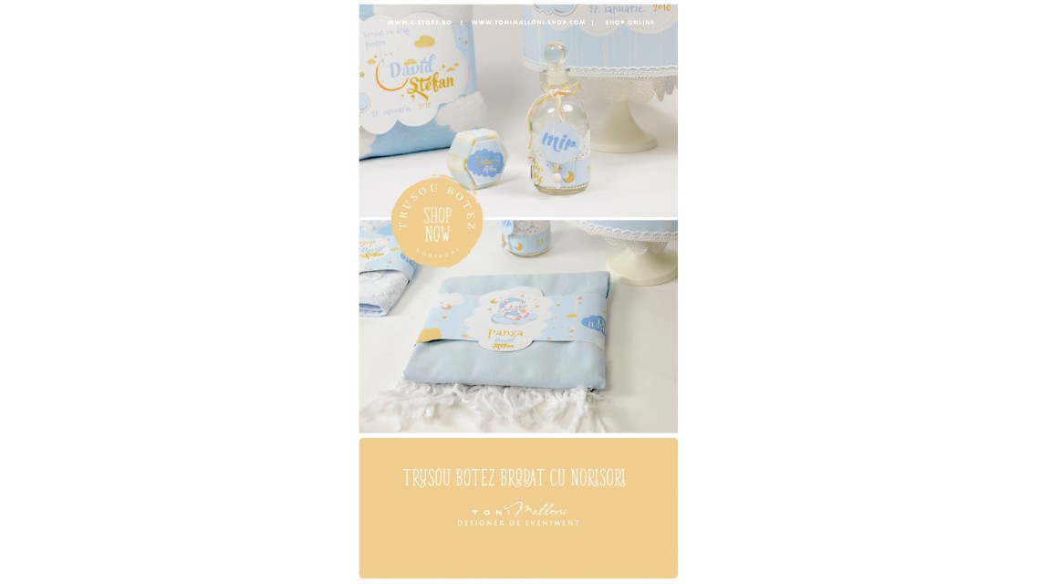 Trusou botez personalizat cu norisori pufosi si ursuleti, Dream big little boy  6